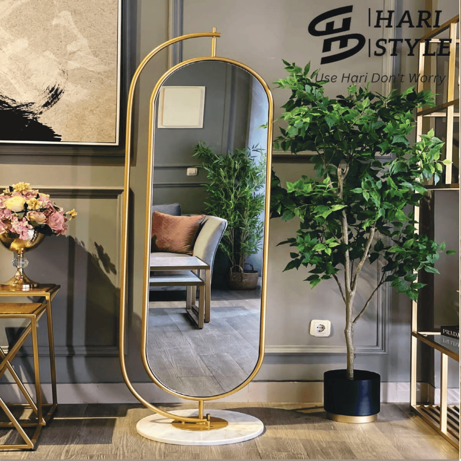 Standing mirror full length with wooden frame
